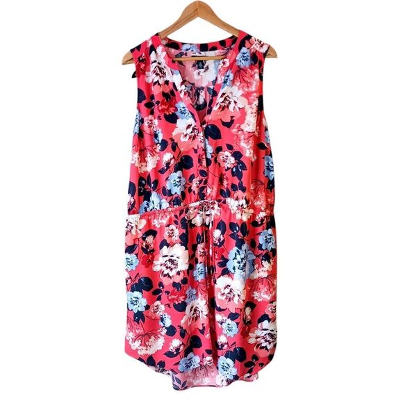GAP Shirt Dress High Low Viscose Floral Print Sleeveless V Neckline Plus Size 2X - Picture 1 of 11